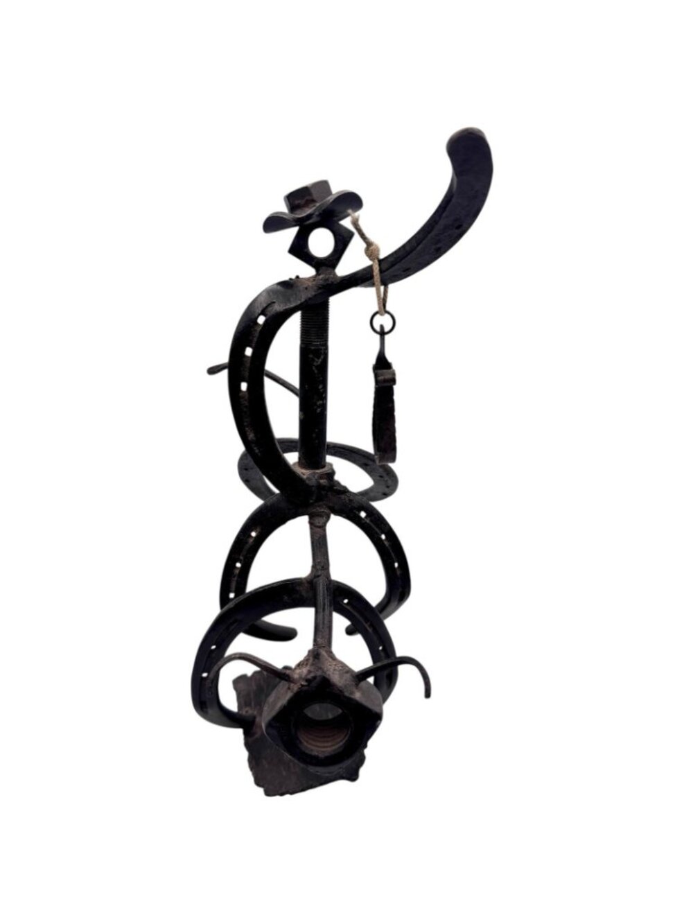 Vintage Western Folk Art Cowboy Bull Rider Iron Sculpture Handmade 14" x 7" OOAK - Picture 6 of 15